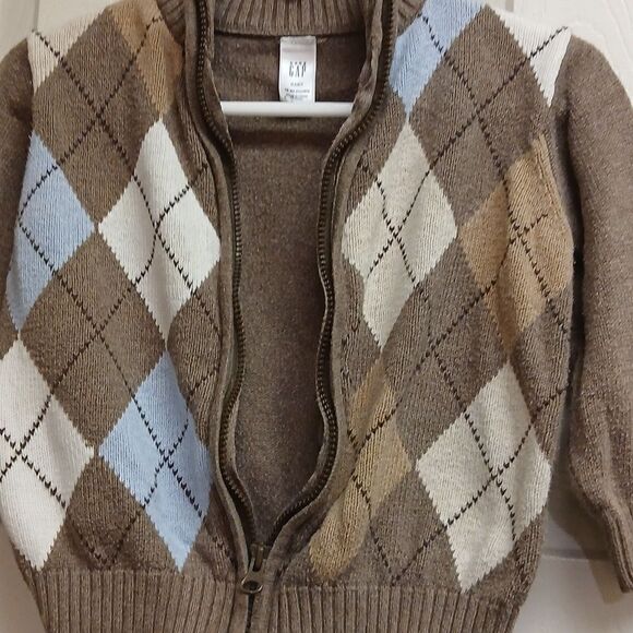 🩷GAP Baby's Size 18-24M Brown/Blue Zip Up Sweater - Picture 3 of 8